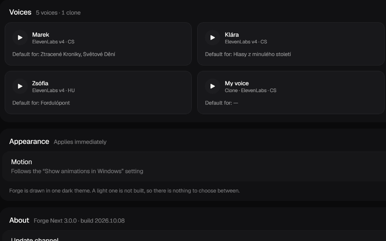 Forge Voices screen